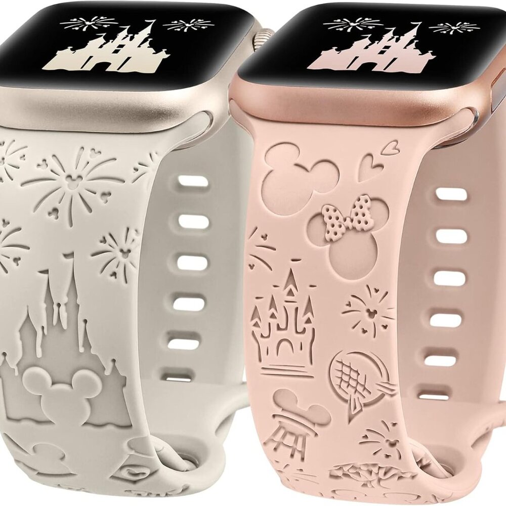 2 Packs Cartoon Engraved Band Compatible with Apple Watch Band 38mm 40mm 41mm 42 - Picture 1 of 6